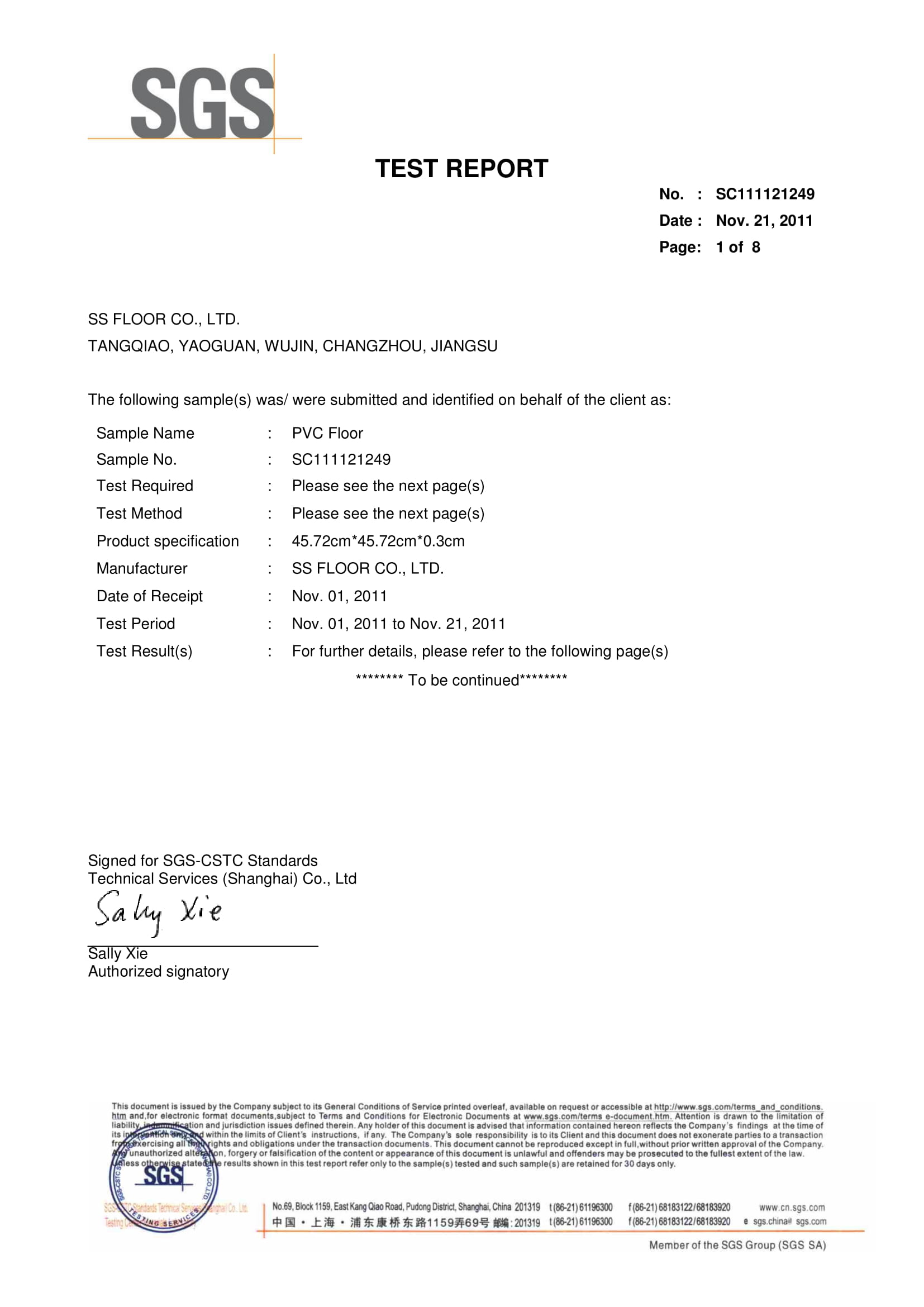 SS Floor SGS Test Report стр 1